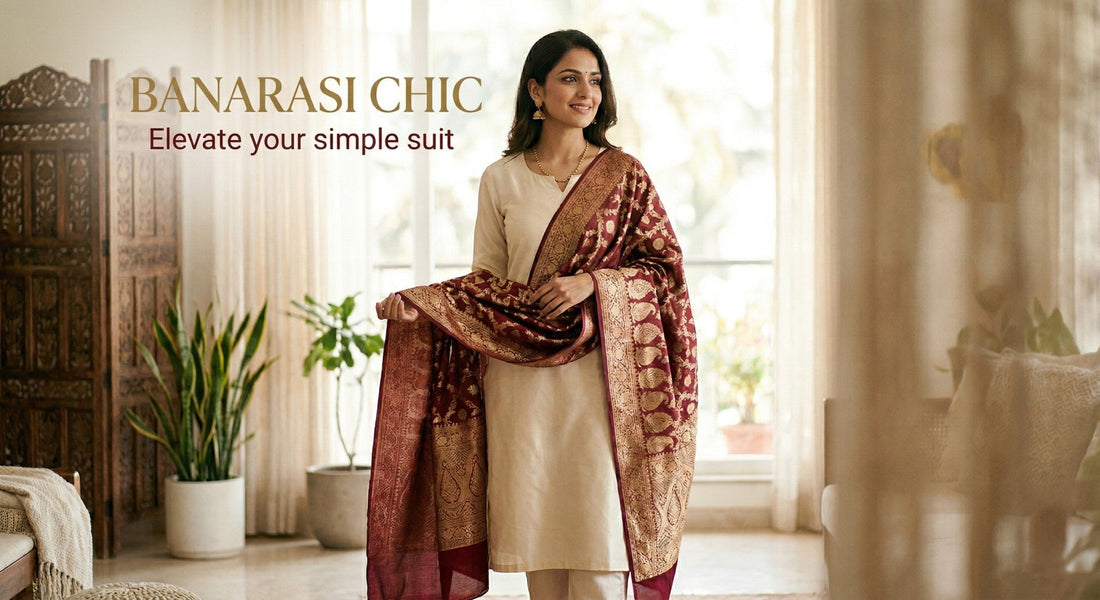 How to Style a Banarasi Dupatta with a Simple Suit 