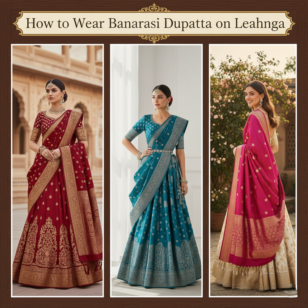 How to Wear Banarasi Dupatta on Lehenga
