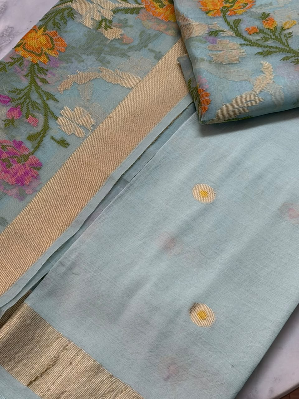 Banarasi Chiniya silk with kora silk jaal kadhua dupatta 