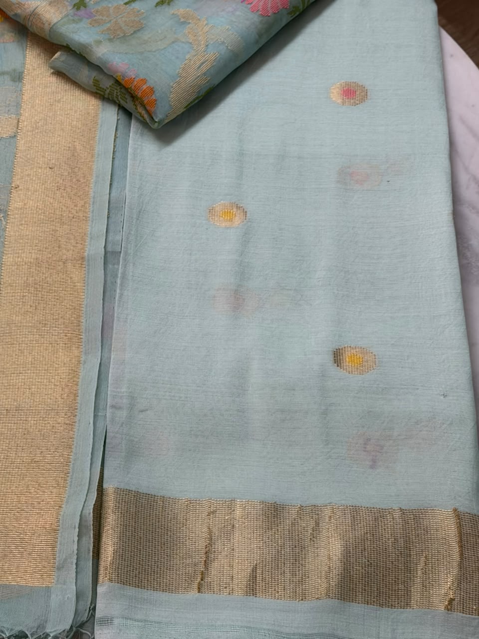 Banarasi Chiniya silk with kora silk jaal kadhua dupatta 
