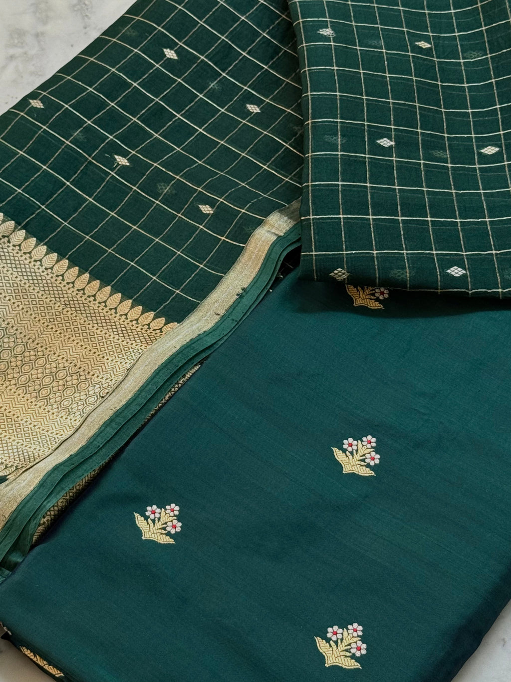 Katan Silk Suit With Kora Silk Dupatta 
