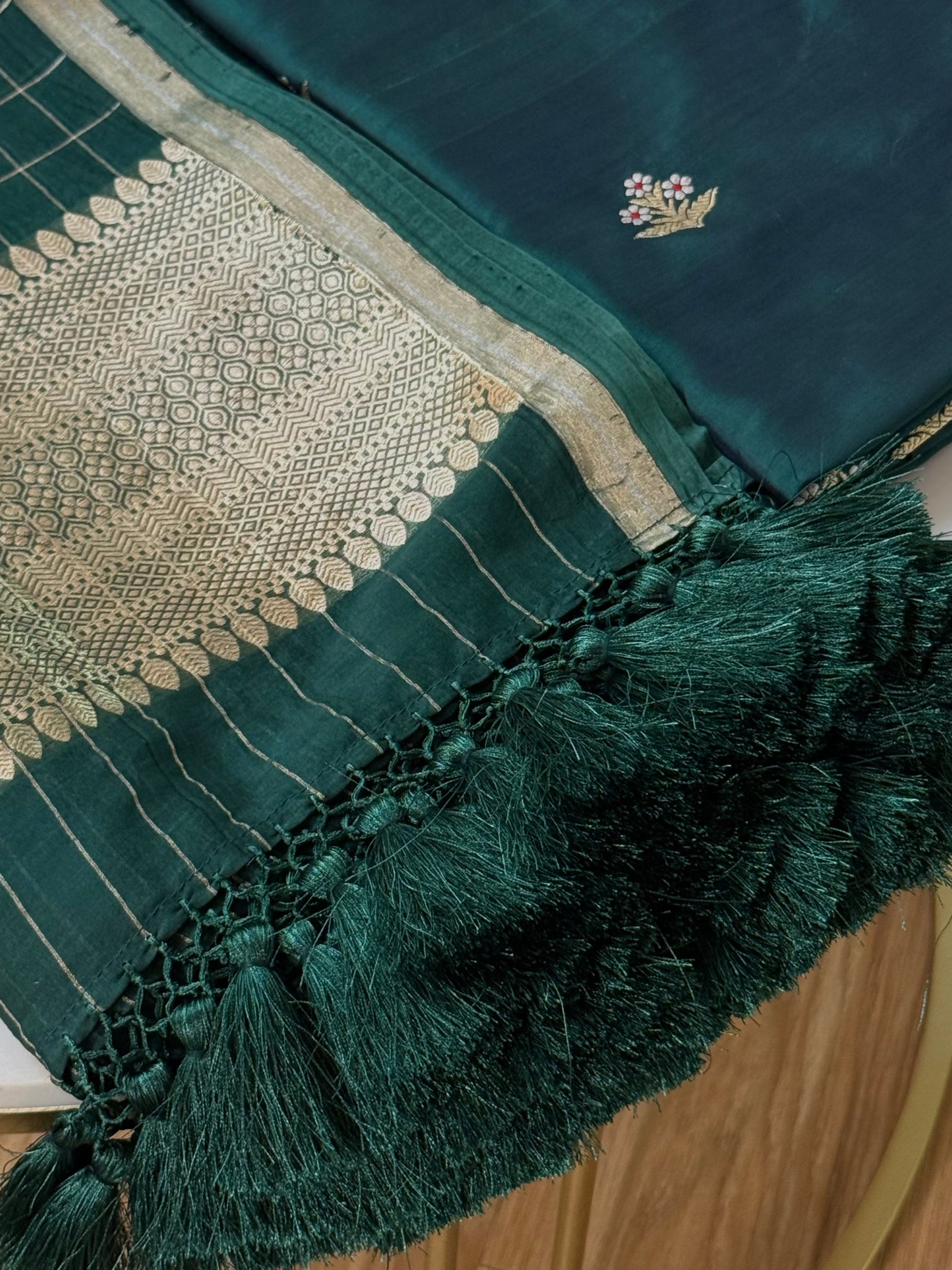 Katan Silk Suit With Kora Silk Dupatta 