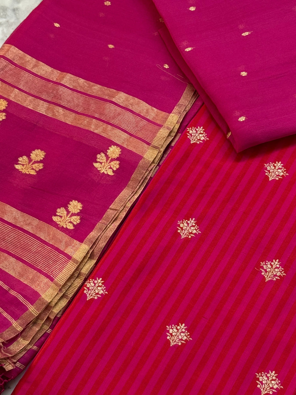 Katan Silk Suit With Kora Silk Dupatta 