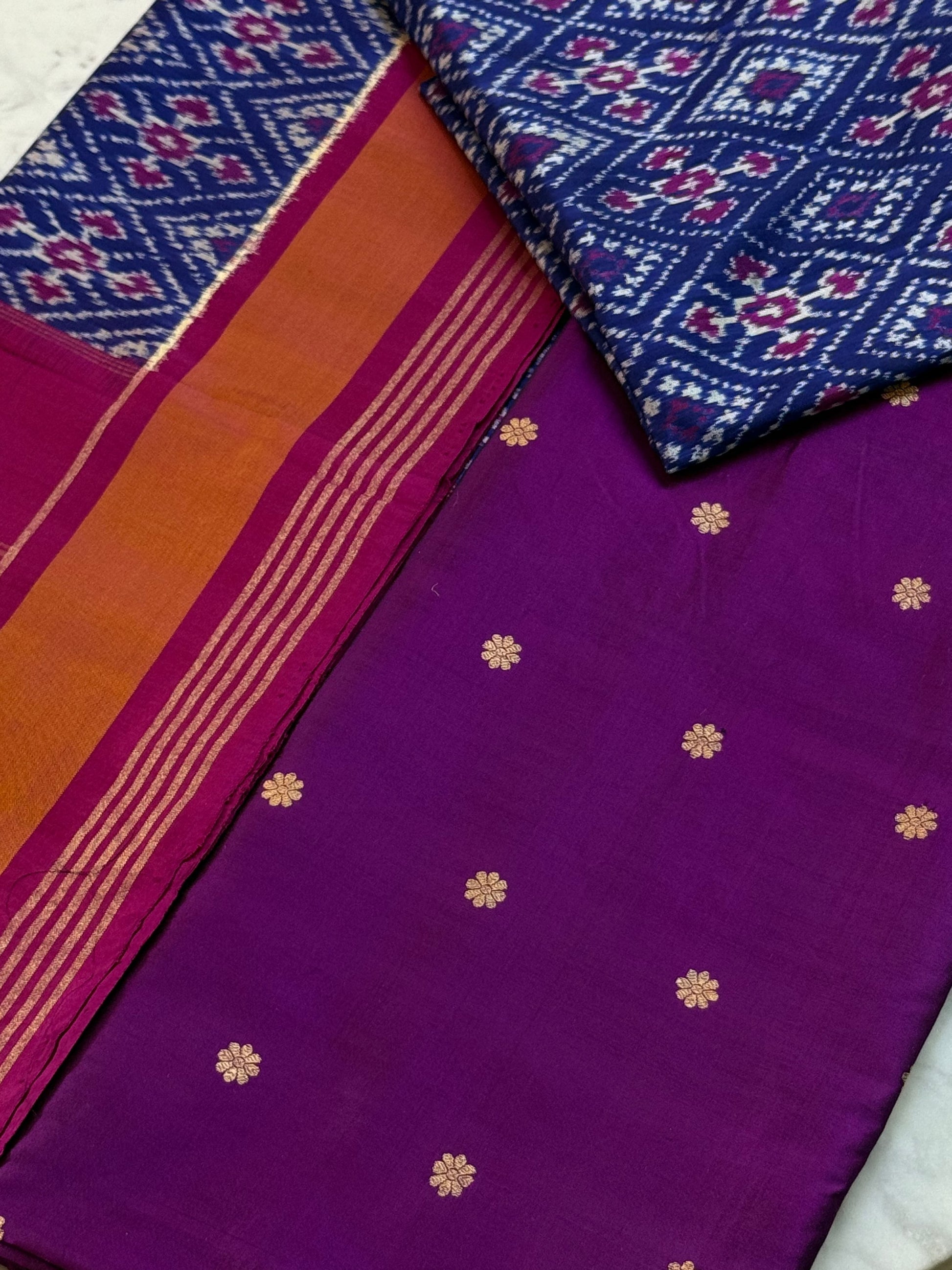 Katan Silk Suit With Ikat Silk Dupatta 