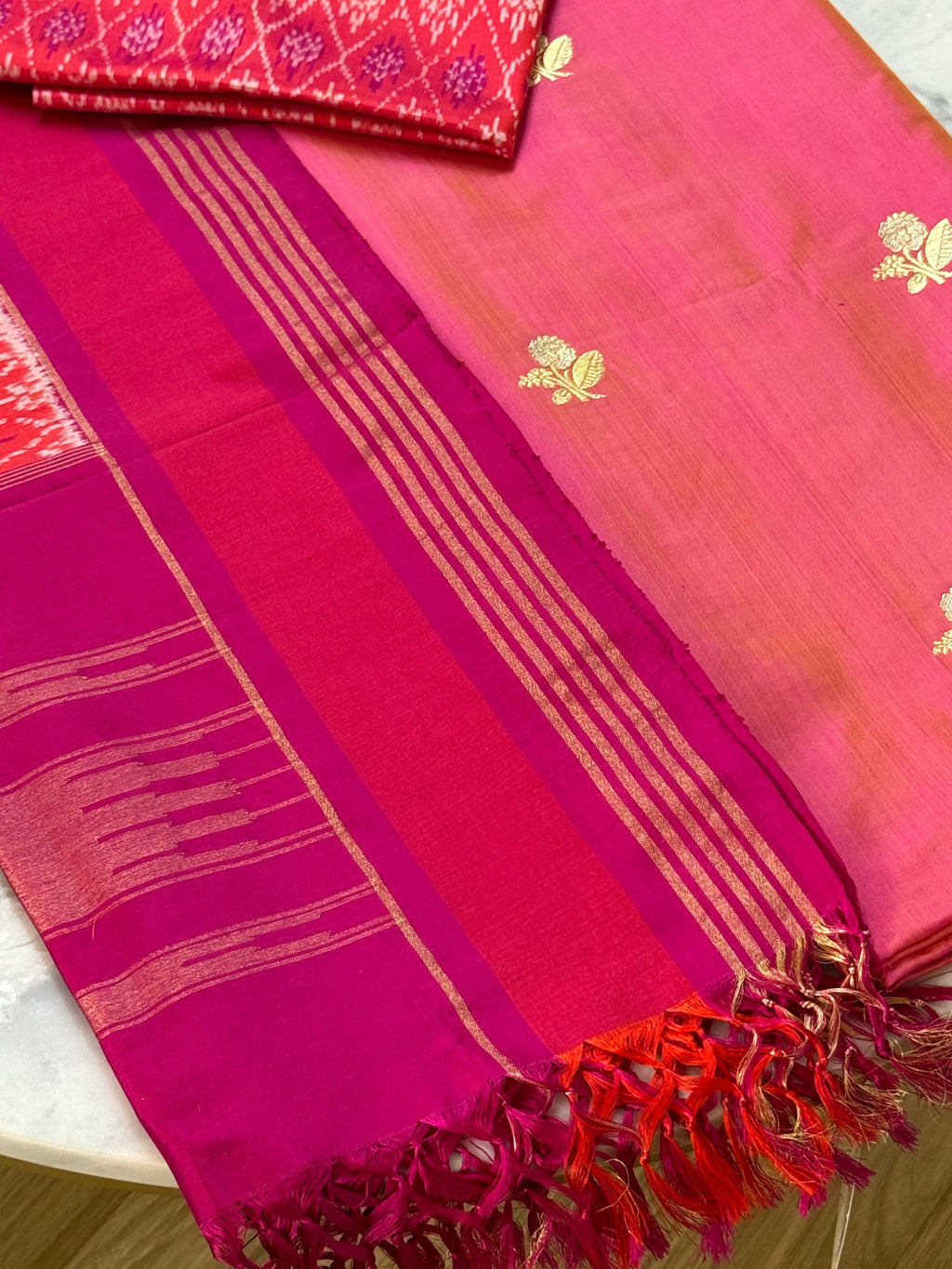 Katan Silk Suit With Ikat Silk Dupatta 