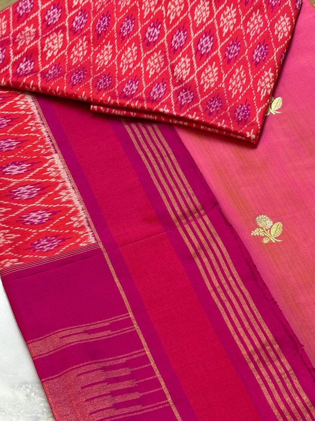Katan Silk Suit With Ikat Silk Dupatta 